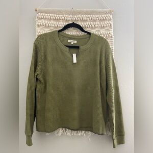 Waffle Split-Neck Crop Tee